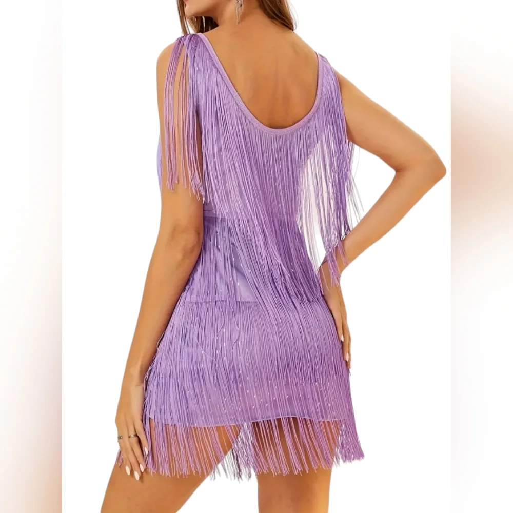 Elegant Purple Fringe Dress - Picture 2 of 13